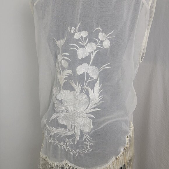 Echo & Rage Ivory Cream Women's Embroidered Fringe Jacket Vest Sheer SMALL New - Picture 5 of 9